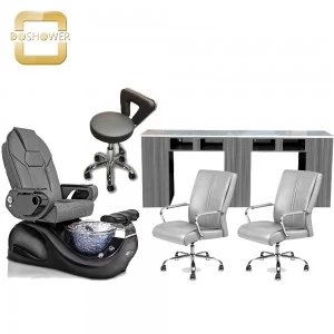DOSHOWER spa pedicure chair luxury black  with salon equipment set furniture of auto fill chair supplier