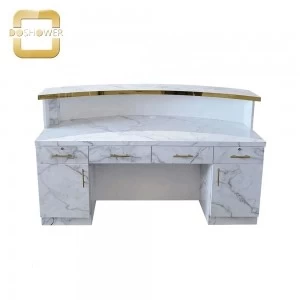 gold marble reception desk with white reception desk for Chinese salon furniture manufacturer