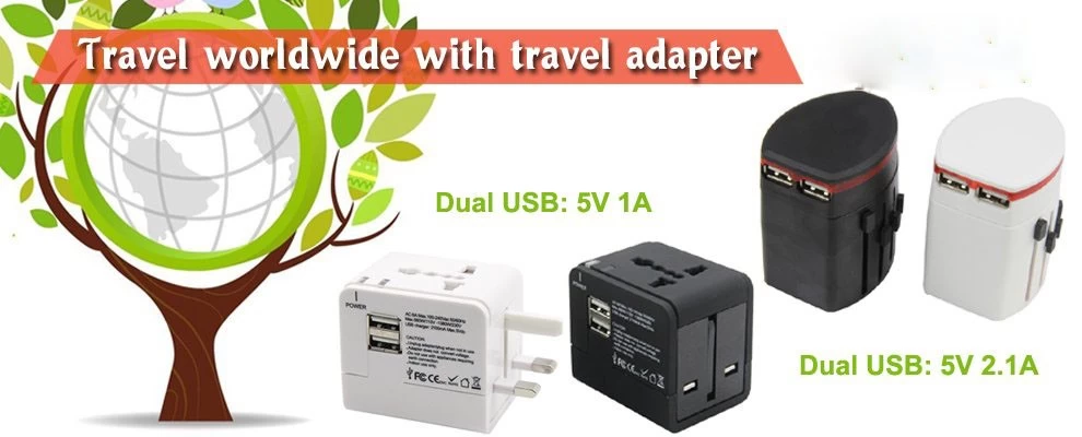 Adaptateur de voyage universel compact 150 pays avec port USB charge rapide  2,1A