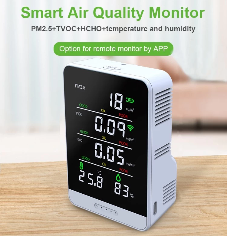 Indoor Air Quality Monitor, PM2.5/HCHO/TVOC/Temperature/Humidity