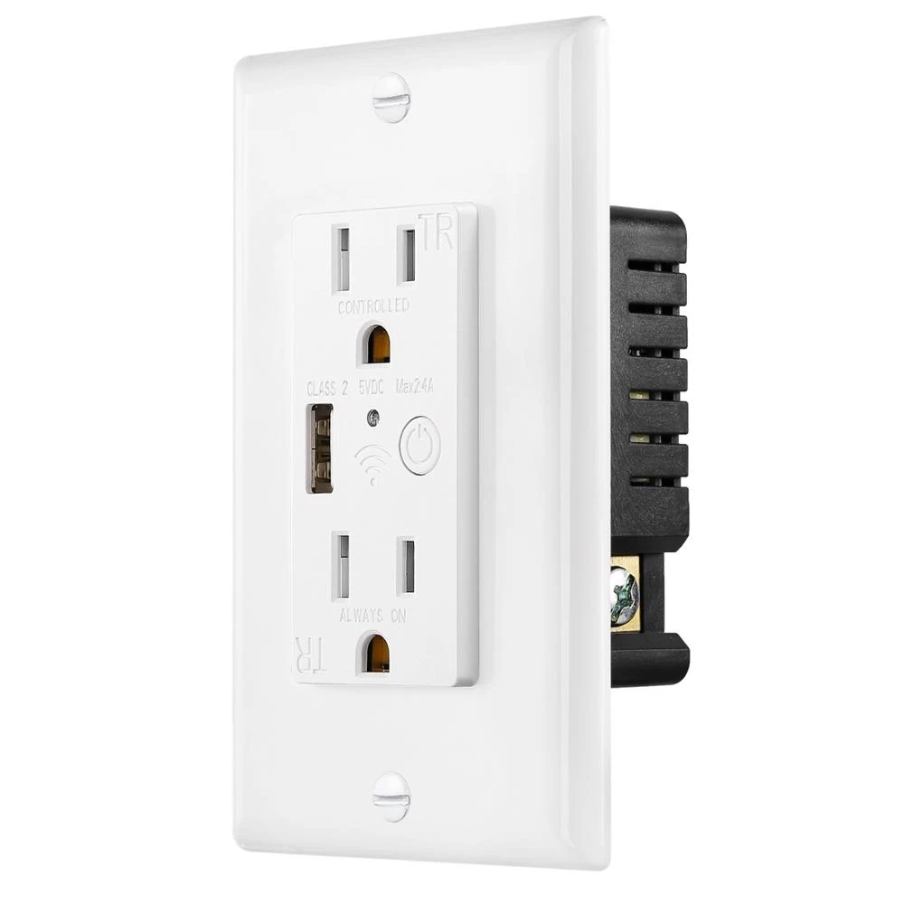 Lumary Smart in Wall Outlet with Type C & USB Charger Ports Tamper  Resistant 2.4GHz Wi-Fi APP Control Outlet, Work with Google Home,   Alexa FCC