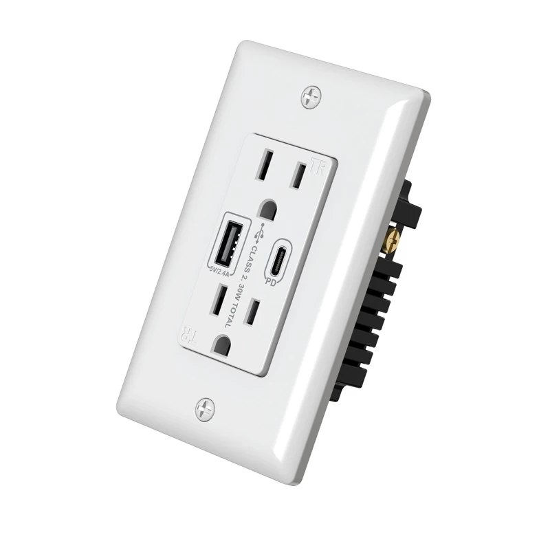 Enchufe USB montado en la pared, 4 puertos USB CC 5 V para oficina en casa,  toma de corriente eléctrica montada en la pared (110 ~ 250 V), tamaño
