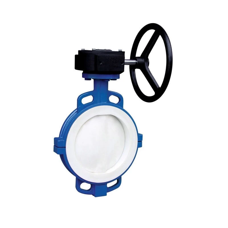 China ANSI 150 ductile iron worm gear acid butterfly valve ptfe lined dn65 pn16 manufacturer