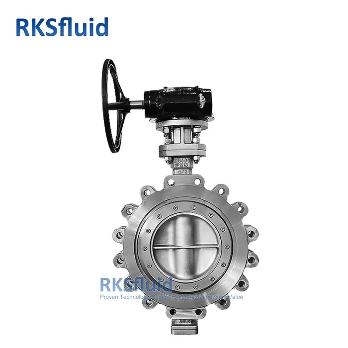 China API Industrial valve WCB DN200 DN250 worm gear stainless steel triple eccentric lug butterfly valve manufacturer