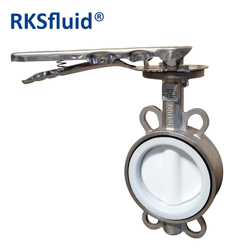 China Cheap stainless steel CF8 body PTFE Sealing Rubber Lined Butterfly Valve For Acid And Base manufacturer