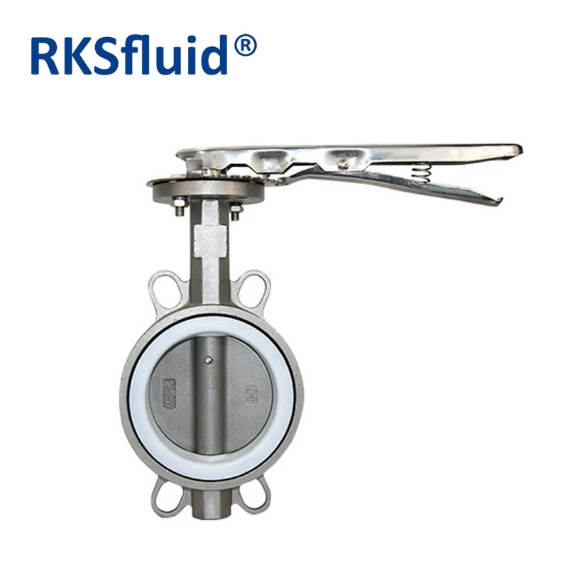 China China factory SS304 PTFE lined seat handles manual wafer stainless steel butterfly valve price manufacturer