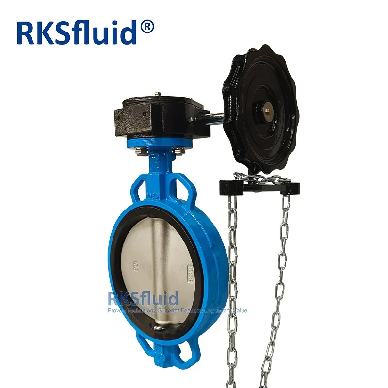China BS EN DIN ductile iron wafer lug type resilient seat butterfly valve with chain wheel manufacturer