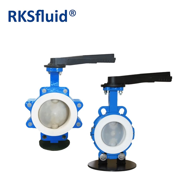 China DIN ductile iron lever opreated PTFE lined wafer lug type butterfly valve manufacturer