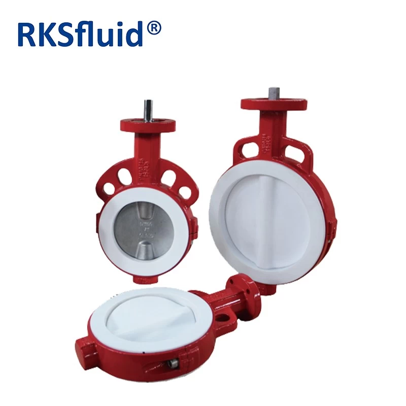 China Food Industry ANSI B16.5 Carbon steel Wafer Lug Type WCB CF8M Body PTFE PFA Lined Butterfly Valve PN10/16 Class 150 for Strong Basicity Chemical Industry manufacturer