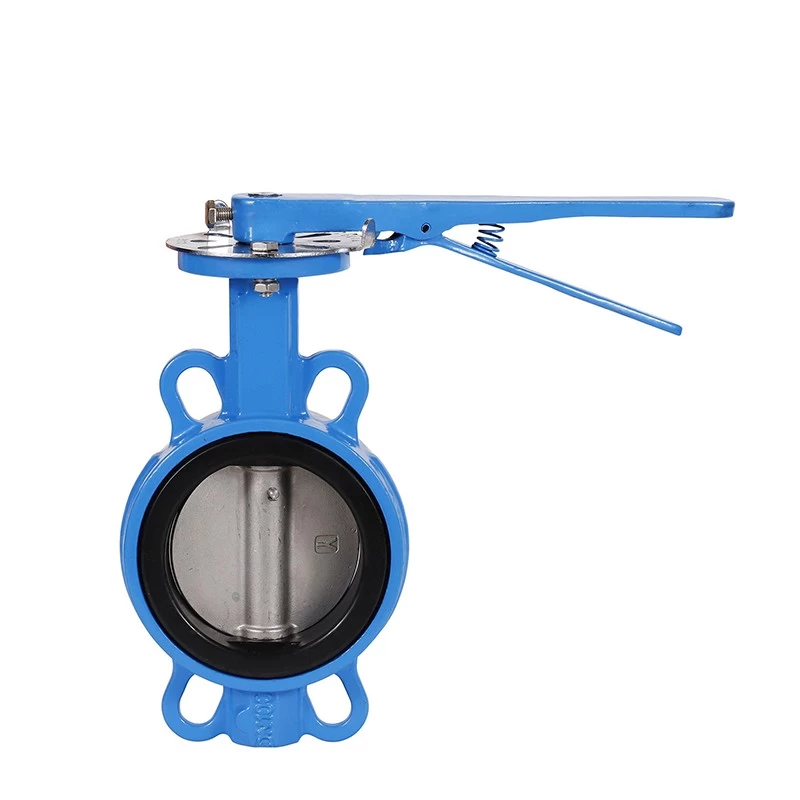 China Hot Selling 4" Ductile Iron Wcb Rubber Lining Wafer Butterfly Valve with CF8m Disc Bare Stem Lever manufacturer