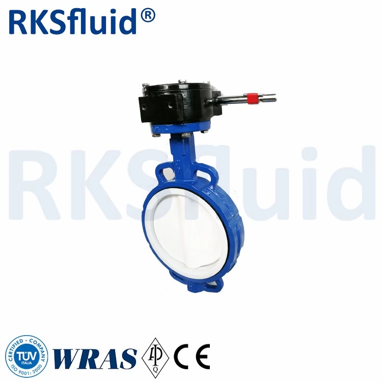 China PTFE coating disc ptfe lining wafer butterfly valve with reducer manufacturer