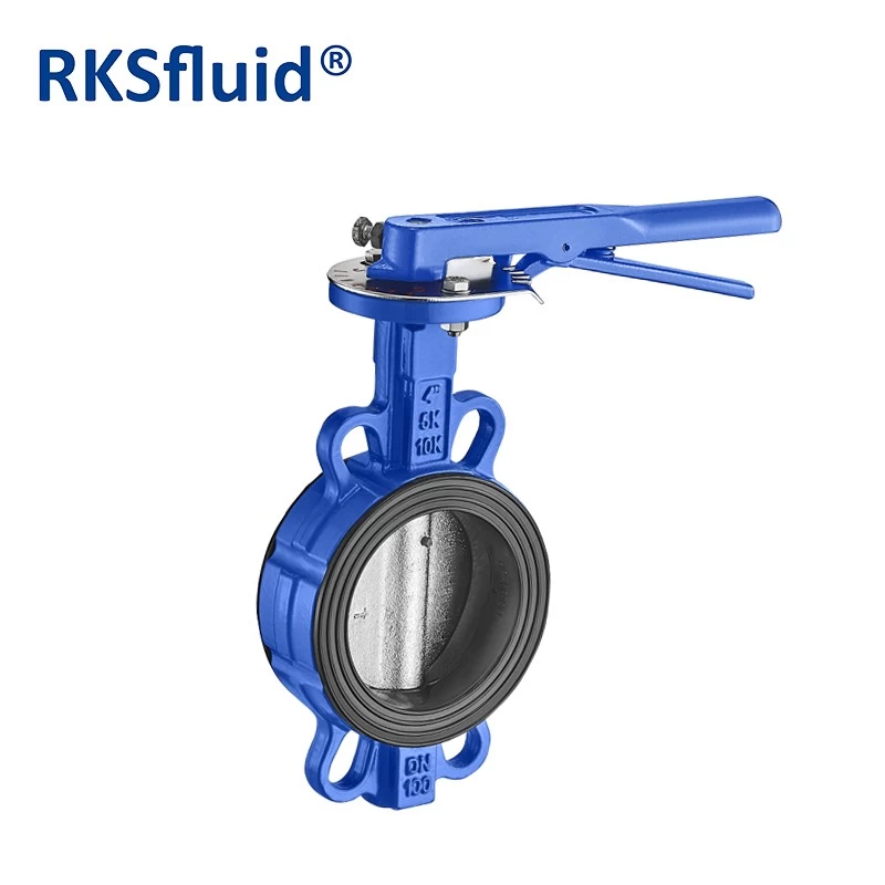 China RKSfluid 6 Inch PN10 PN16 ANSI flanged manual wafer butterfly valve with hand lever price list manufacturer