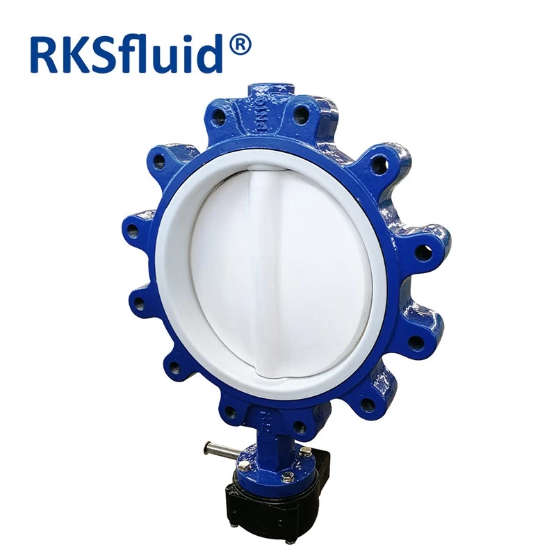 China RKSfluid Chinese valve wafer lug type PTFE lined SS CI DI butterfly valve gear manufacturer