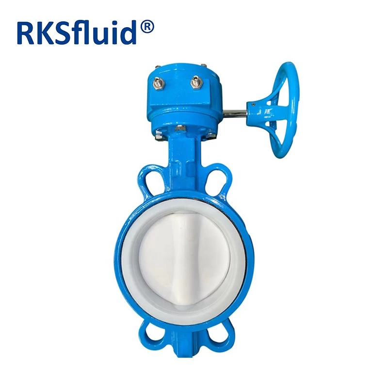 중국 RKSfluid 좋은 품질 저렴한 가격 주철 웜 기어 웨이퍼 러그 형 PTFE 완전히 코팅 버터 플라이 밸브 제조업체