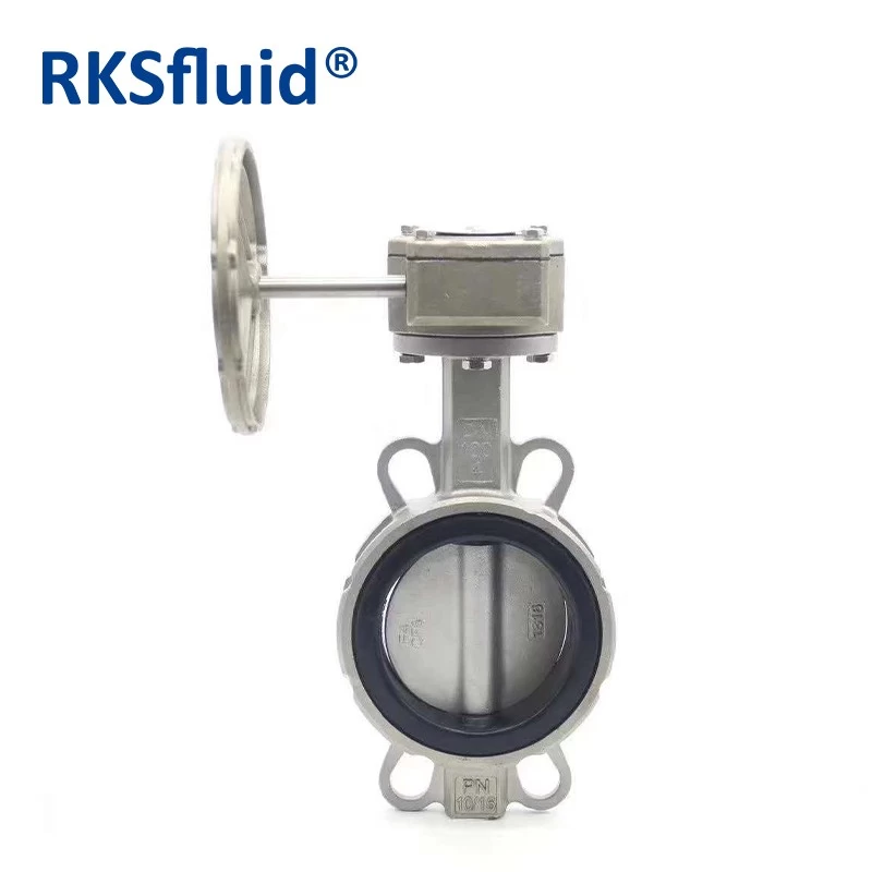 중국 RKSfluid PN16 PN10 DN80 웨이퍼 타입 탄력 시트 EPDM / PTFE 버터 플라이 밸브 가격 제조업체