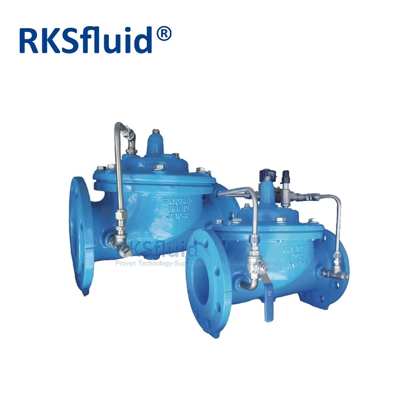 China RKSfluid Valve factory water level hydraulic control valve ductile iron double flange pressure reducing valve PN10 PN16 class150 manufacturer