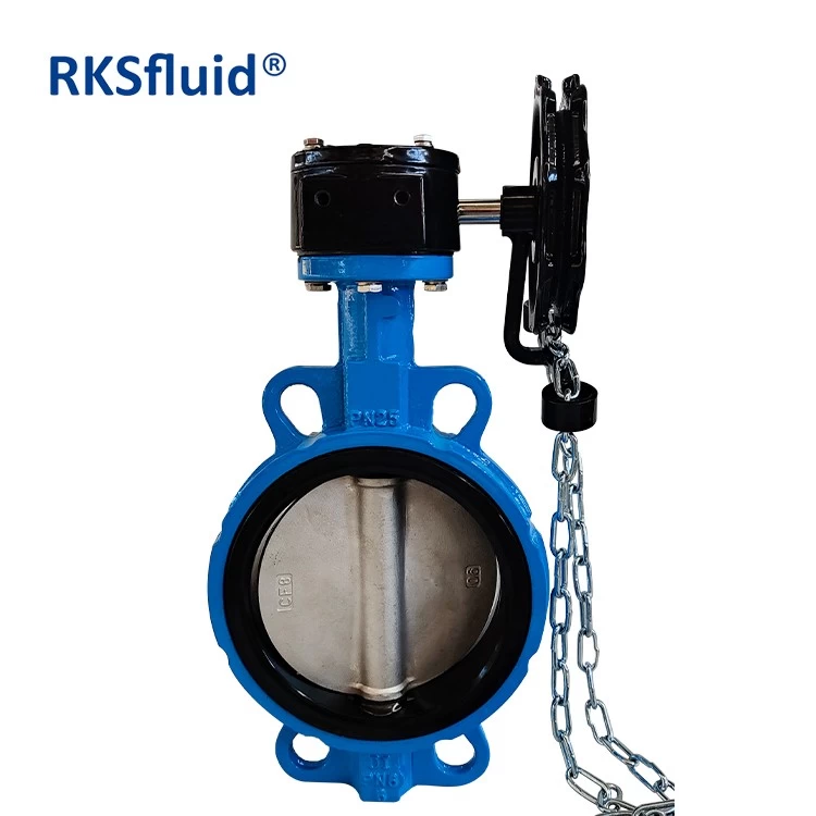 China Wafer type Gearbox operated with Chain Wheel Stainless Steel Disc Wafer Butterfly Valves manufacturer