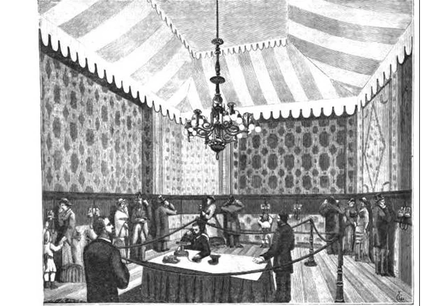 Sala d'ascolto all'esposizione elettrica di Parigi del 1881