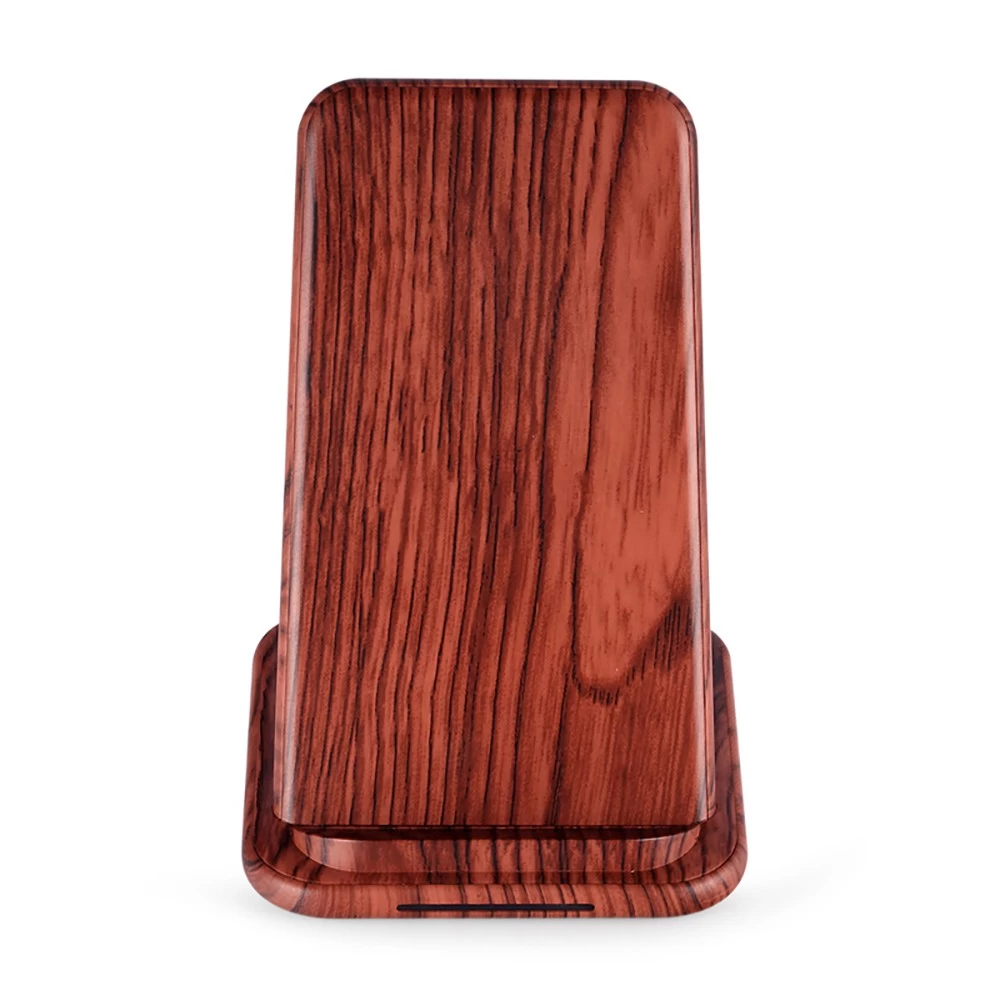 China Shenzhen Lowest Price Deep Wood Grain Design Fast Wireless Charger Stand for iPhone Xs Max and Samsung Galaxy S10 Plus (MH-V22D) manufacturer