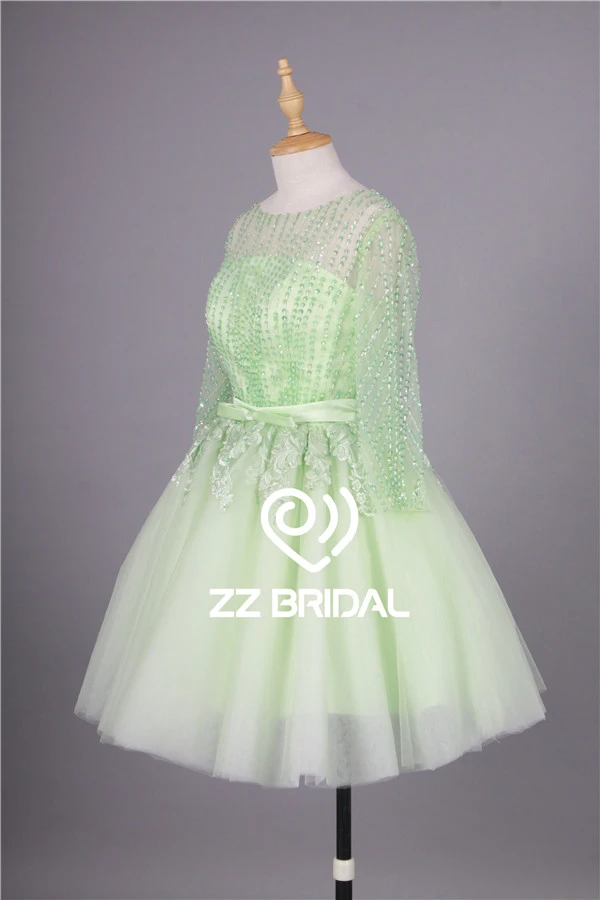 China mini skirt long sleeve sequined green short evening dress