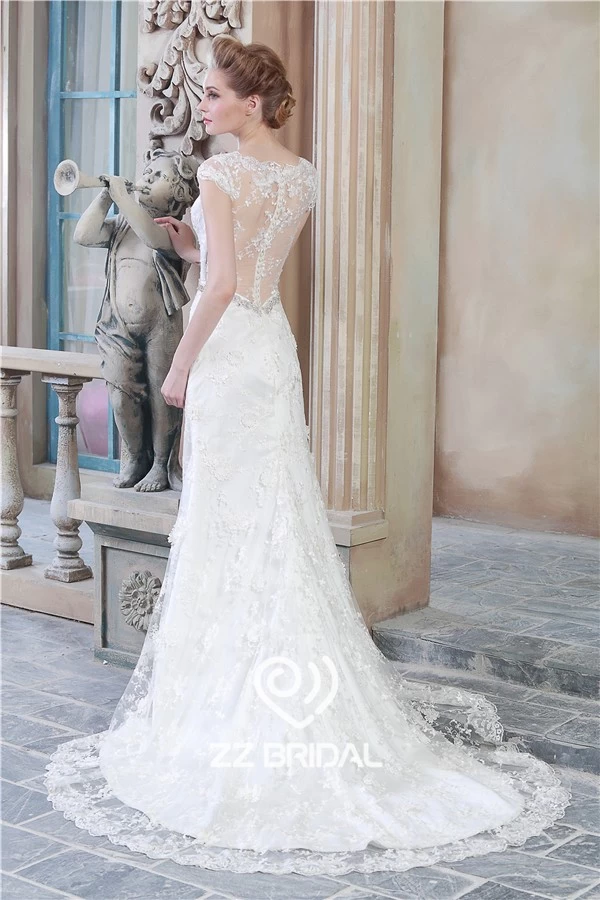 Китай Горячая онлайн V-образным вырезом видеть сквозь назад крышка рукав кружева нижней русалки свадебное платье производителя