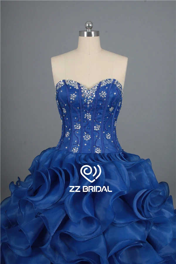 New arrival beaded sweetheart neckline royal blue ball gown quinceanera dress supplier