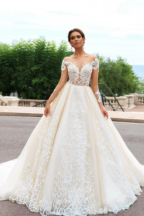 China OEM long tail wedding dresses wedding dress Luxurious vestido de noiva with sleeve manufacturer