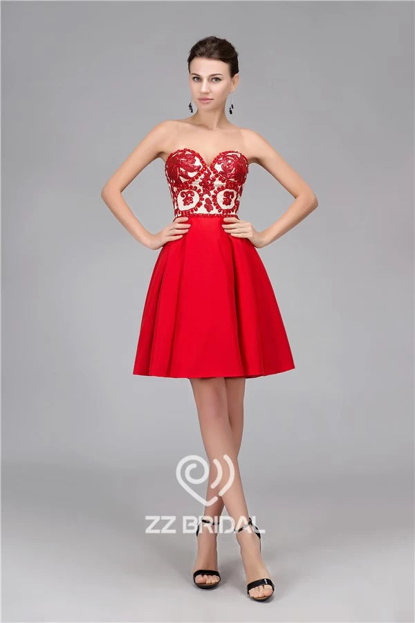 China Reale Abbildungen Schatzausschnitt backless roten kurzen Abendkleid Lieferanten Hersteller