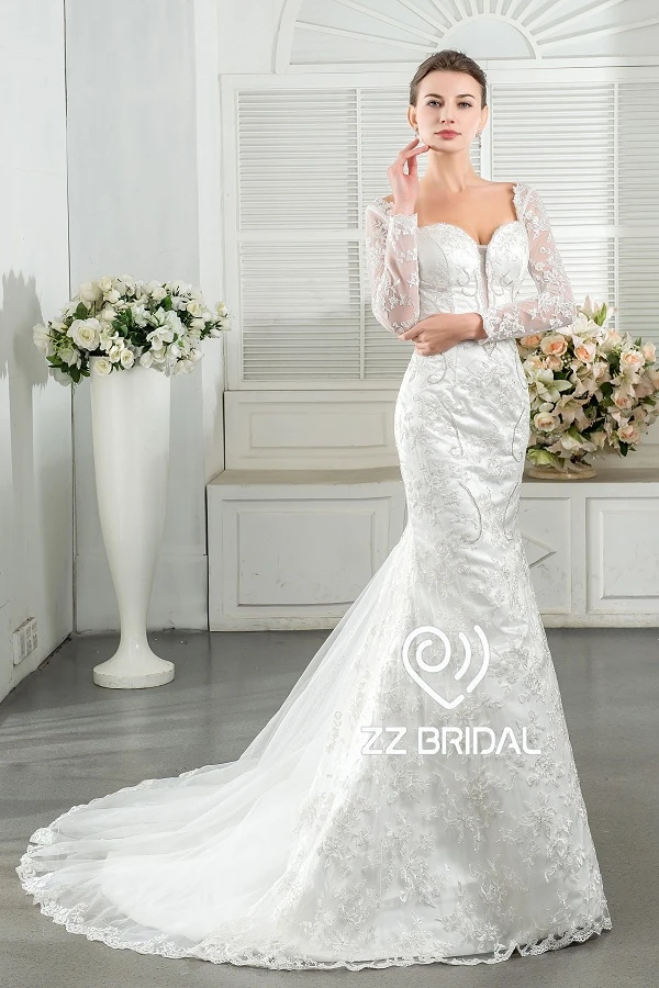 ZZ bridal 2017 sweetheart neckline lace appliqued mermaid wedding dress