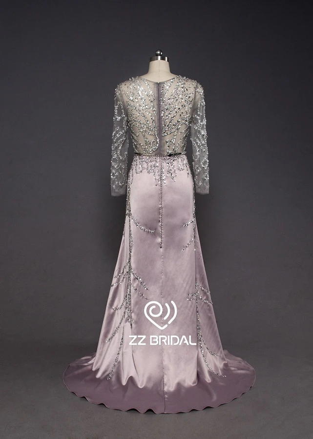 ZZ nuptiale Deep v-cou long manche perles longues robe de soirée