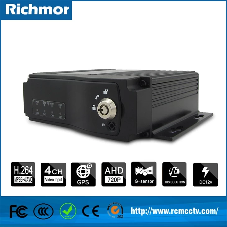 中国 Richmor vehicle surveillance solution high quality 3G 4G GPS WIFI G-sensor CMSV6 4 channel hdd mdvr mobile DVR メーカー