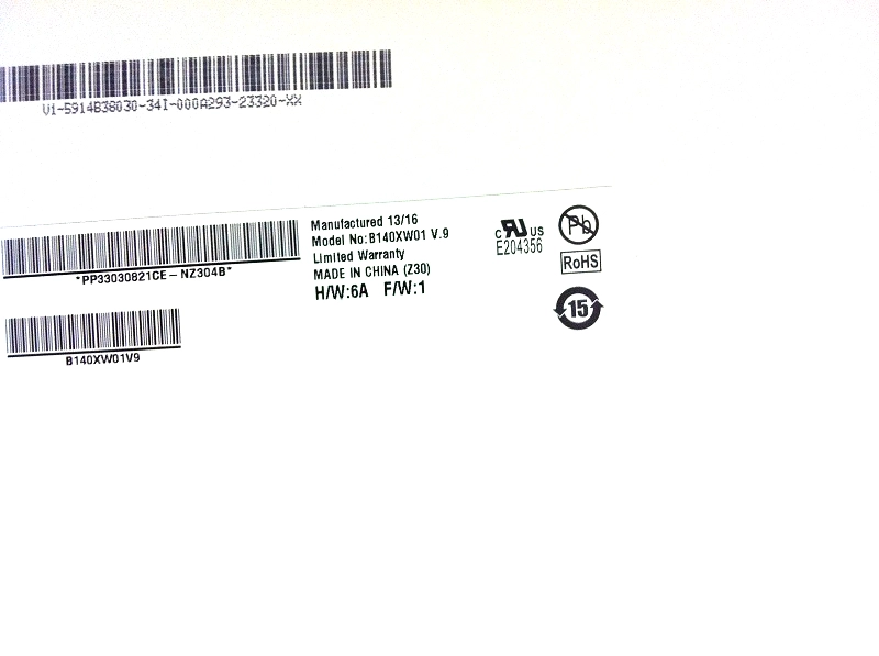 14.0" AUO WLED backlight notebook pc LED display B140XW01 V9 1366×768 cd/m2 200 C/R 400:1