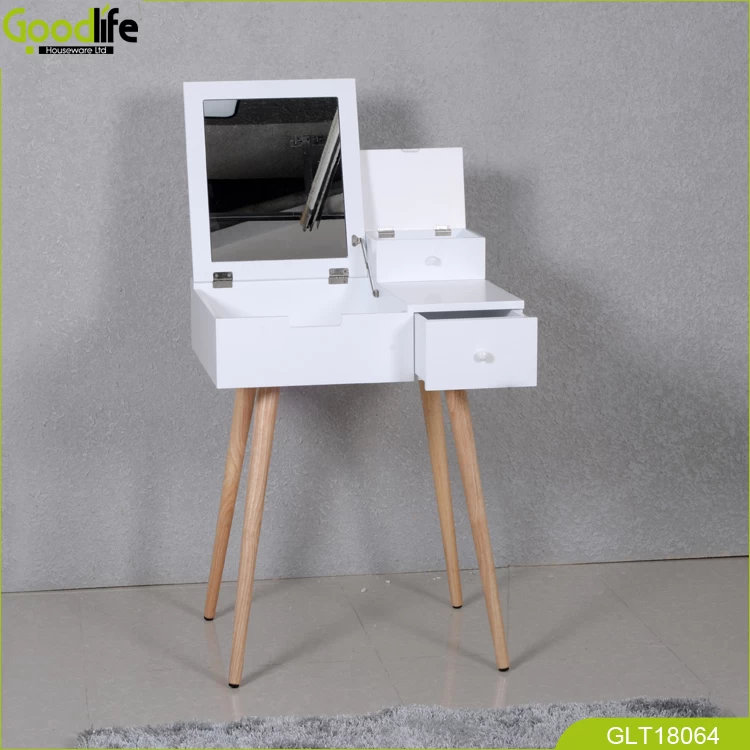 2018 new design dressing table with mirror and solid wood furniture legs