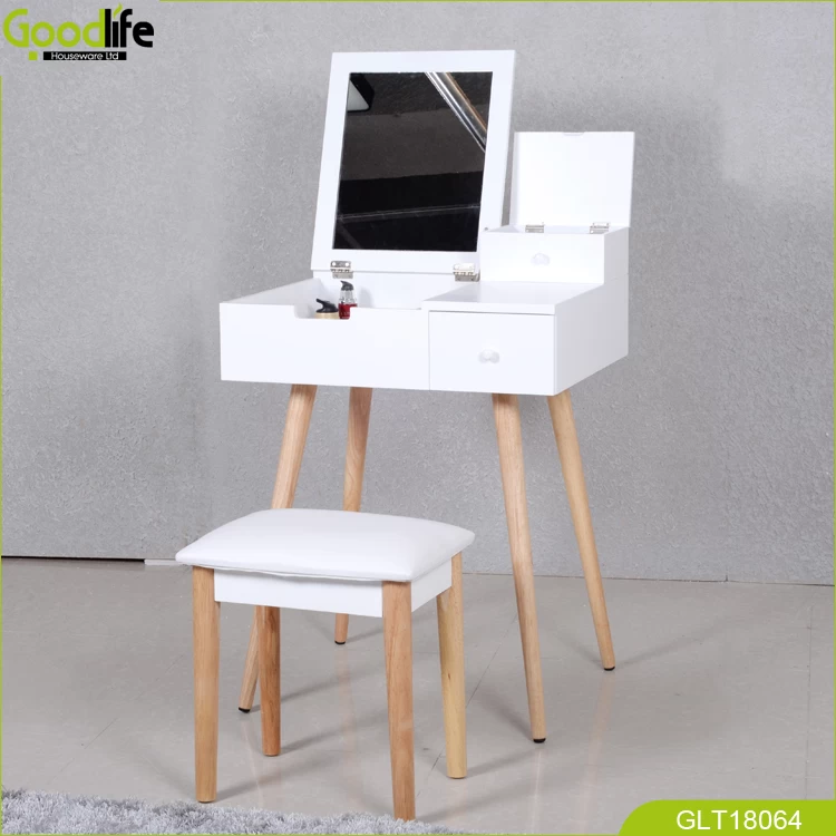 2018 new design dressing table with mirror and solid wood furniture legs