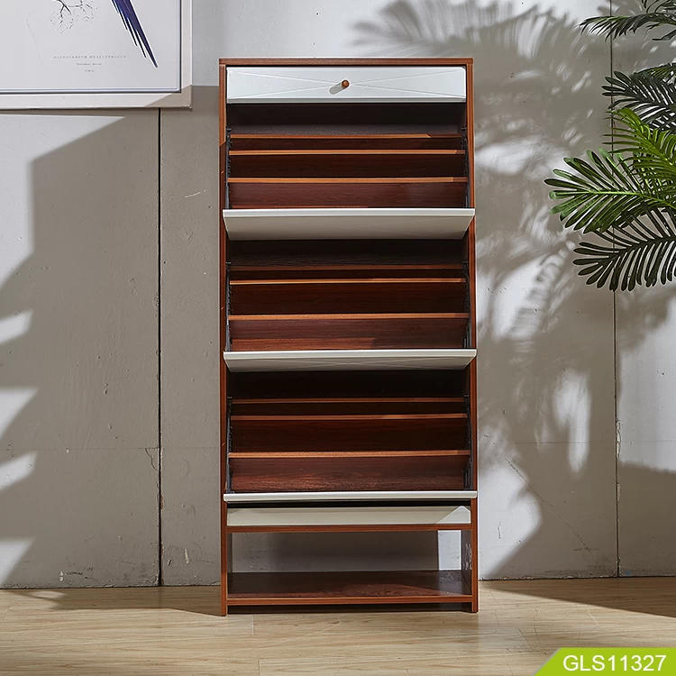 A flip shoe cabinet with three layers of shoe shelves