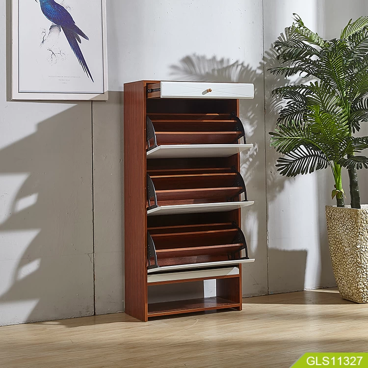 A flip shoe cabinet with three layers of shoe shelves