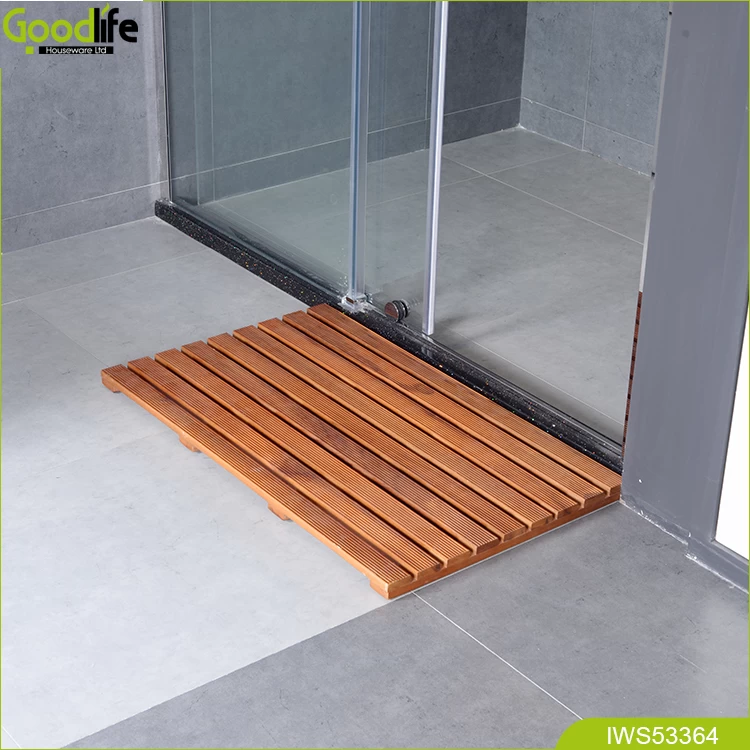 Anti slip waterproof floor teak wood bath mat  IWS53364