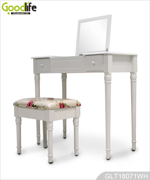 Bedroom painted MDF and solid wood dressing table with stool for women GLT18071