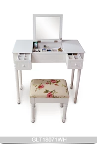 Bedroom painted MDF and solid wood dressing table with stool for women GLT18071