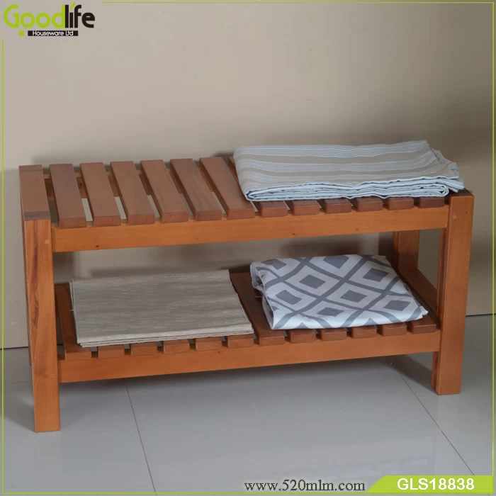 Best seller manufacturers solid mahogany wood storage stool for shower  living room use to support weight