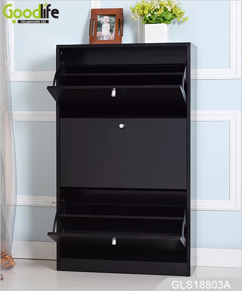 Black Shoe Storage cabinet with 3 layers shoe storage shelves GLS18803