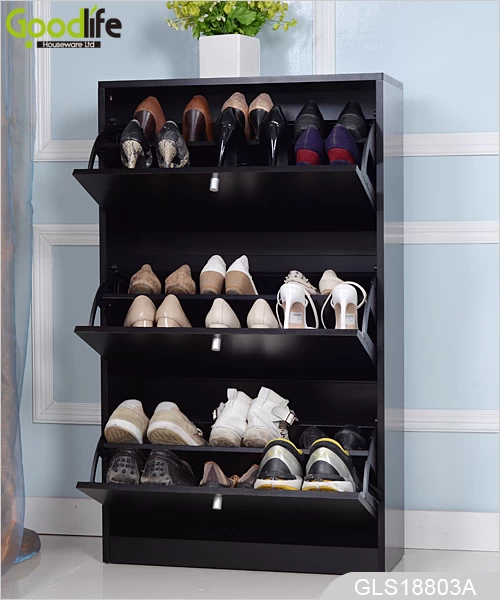 Black Shoe Storage cabinet with 3 layers shoe storage shelves GLS18803