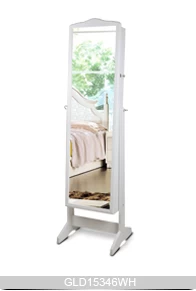 Cheap bedroom furniture standing wooden jewelry cabinet with dressing mirror GLD15346