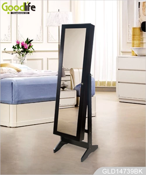 China furniture MDF panel wooden dressing mirror with jewelry cabinet