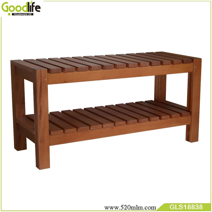 China manufacturers solid mahogany wood storage stool for shower living room use to support weight