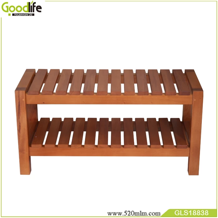 China manufacturers solid mahogany wood storage stool for shower living room use to support weight
