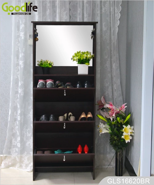 China mobiliário moderno espelho de madeira sapato armário com gancho para saco GLS16620