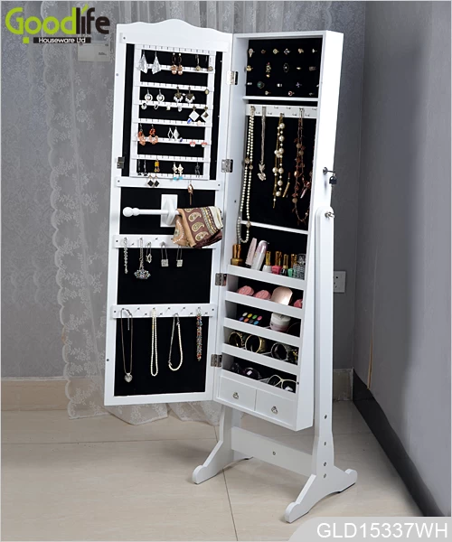 Chinese wooden jewelry storage cabinet with full length dressing mirror from Goodlife GLD15337