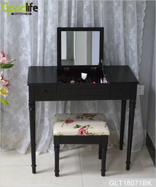 Classic wooden mirrored dressing vanity table with stool from Goodlife GLT18071