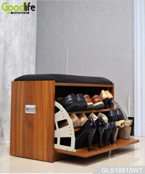 Cushioned wooden shoe storage cabinet stool GLS18815C